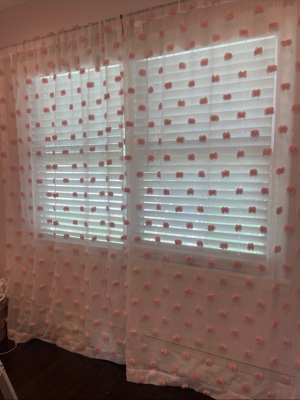 Sheer Pom Pom Curtain Panels - Pink -